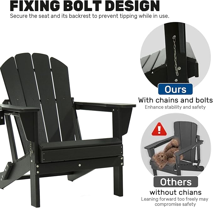 Domi Folding Adirondack Chairs Set of 2, HDPE Adirondack Chair with Cup Holder - Photo 6