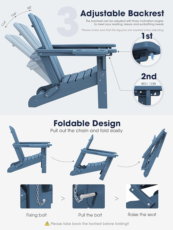 KINGYES Adjustable Folding Adirondack Chair with Footrest & 4-in-1 Multi-Functional Armrest Organizer - Photo 5