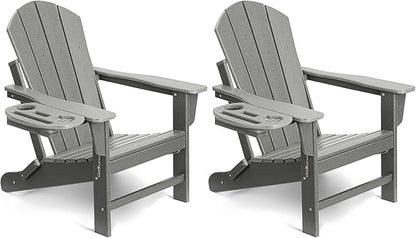 Adirondack Chair Set of 2, HDPE Folding Adirondack Chair with Multifunctional Cup Holder, Weather Resistant Fire Pit Chair for porches, patios, patios, poolsides, Decks.
