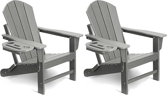 Adirondack Chair Set of 2, HDPE Folding Adirondack Chair with Multifunctional Cup Holder, Weather Resistant Fire Pit Chair for porches, patios, patios, poolsides, Decks.