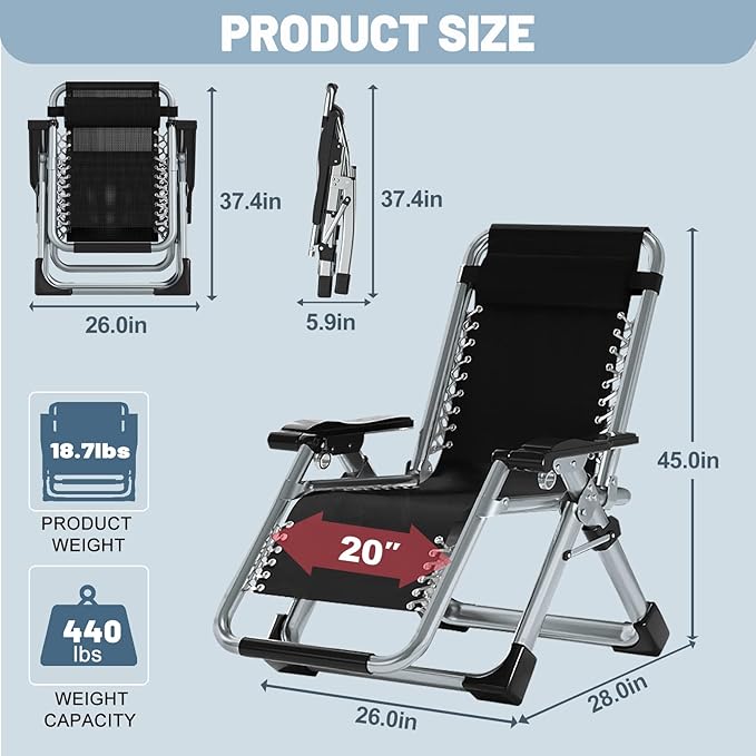Slsy Zero Gravity Chair, Reclining Lounge Chair with Removable Cushion & Tray for Indoor and Outdoor - Photo 2