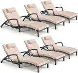 Chaise Lounge Chairs Outdoor Comfy Outside Wicker Patio Pool Lounge Chair w/ 5 Adjustable Back Angle Cup Holder Thicken - Photo 1