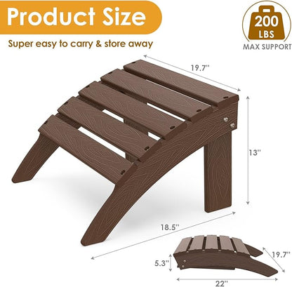 IVY&LANE Outdoor Adirondack Ottoman | Folding | Set of 2 | HDPE Wood Grain | Dark Brown | All Weather | Waterproof Patio Footrest for Adirondack Chair | Poly Lumber Foot Rest for Deck