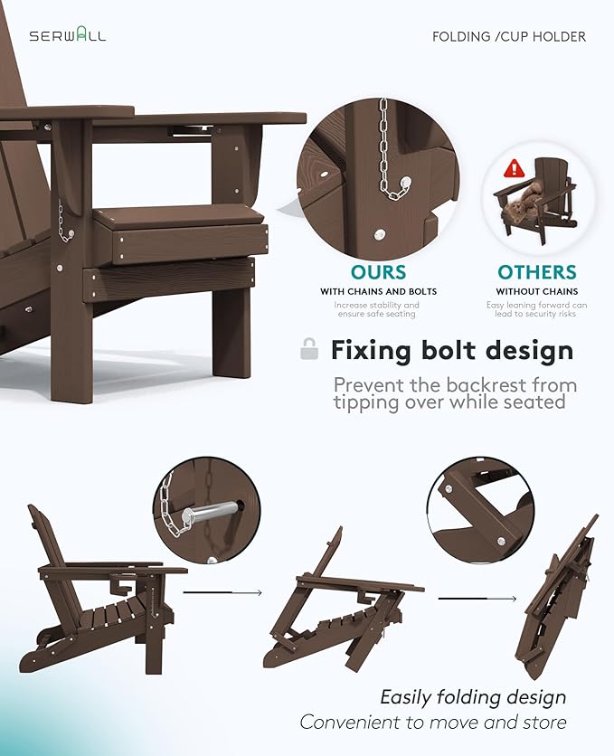 SERWALL Adirondack Chair with Cup Holders - Composite Adirondack Chairs Set of 8 HDPE Outdoor Chairs All Weather Use - Photo 7