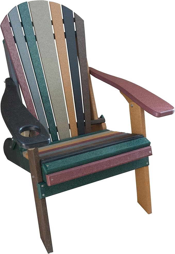 Furniture Barn USA Poly Folding Adirondack Chair with Smart Phone Holder, Striped Earth Tone