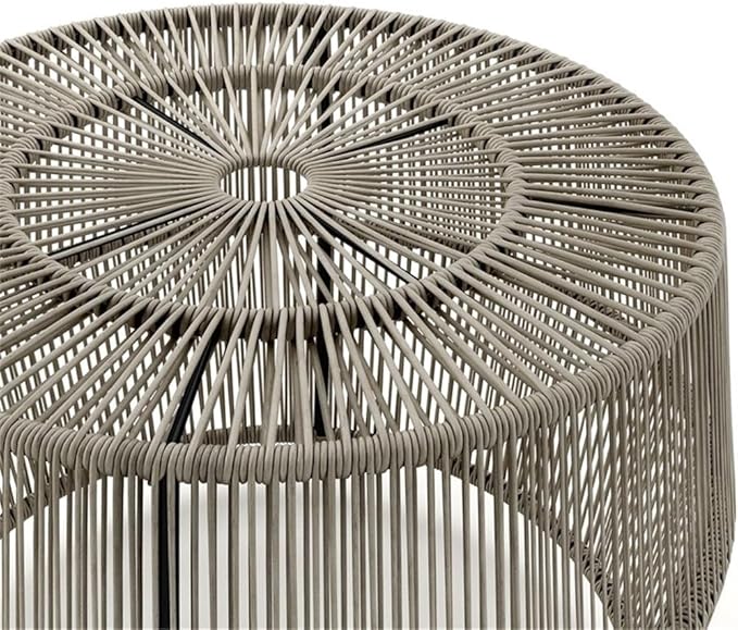 Round Outdoor Coffee Table, PE Wicker and Metal Frame, Weatherproof Gray Finish, 21.7 in Diameter - Photo 4