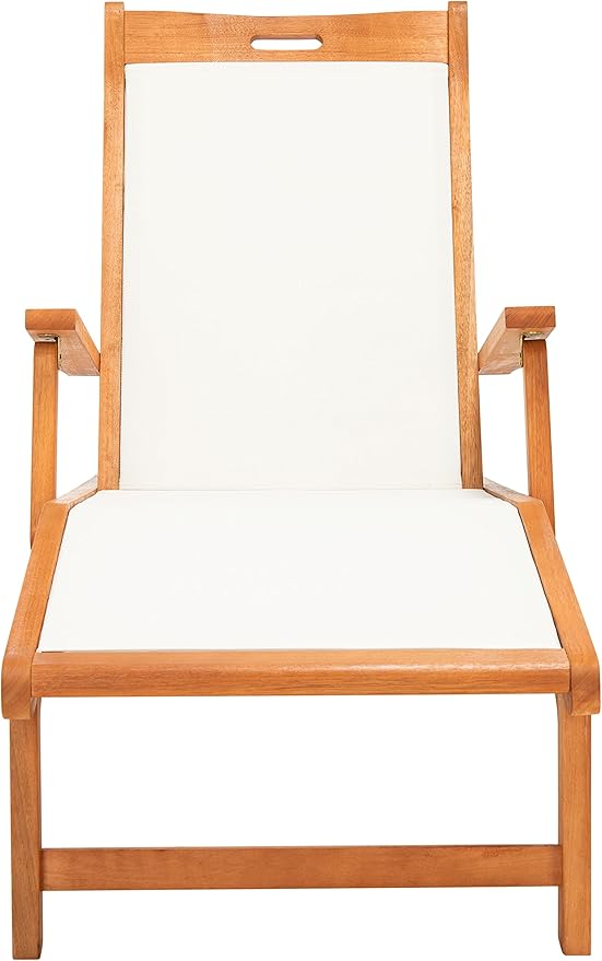 SAFAVIEH Outdoor Collection Kamson Natural Brown Solid Wood/Beige Fabric Adjustable Chaise Lounge Chair (PAT7071A) - Photo 1