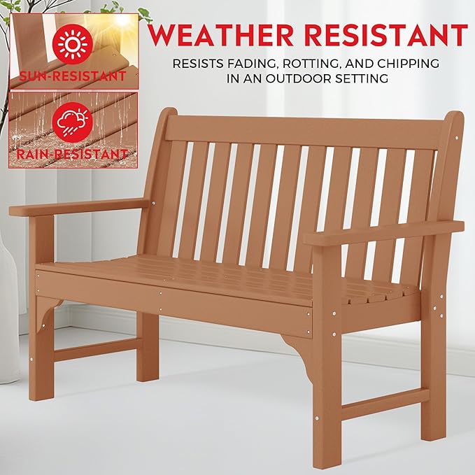 Costaelm Garden Bench, Farmhouse Park Front Porch for Entryway Bench Outdoor Seating Low Bench Patio Bench Outside/Indoor, Teak