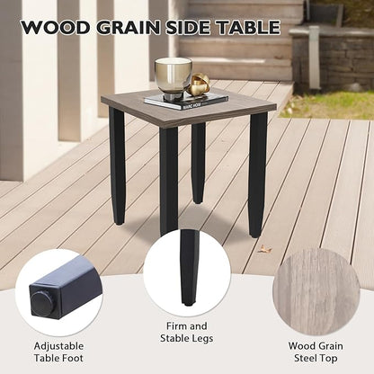 EAGLE PEAK Modern Outdoor Table, Patio Table with Wood Grain Top for Deck, Porch, Balcony, Garden, Square Side Table
