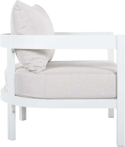Merax 27.6" Outdoor Curved Patio Accent Chair with All-Weather Coushions, Aluminum Frame Single Lounge for Chair Porch, Lawn, Backyard, Balcony White