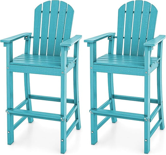 ORALNER Tall Adirondack Chairs, Set of 2 Outdoor High Back Balcony Chair, Weather Resistant HDPE Resin Plastic Bar Height Stools, 360 LBS Lifeguard Chair for Pool Patio Deck Backyard (2, Turquoise)