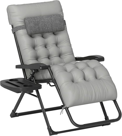 Outsunny Zero Gravity Chair, Folding Reclining Lounge Chair with Padded Cushion, Side Tray for Indoor and Outdoor, Supports up to 264 lbs, Gray