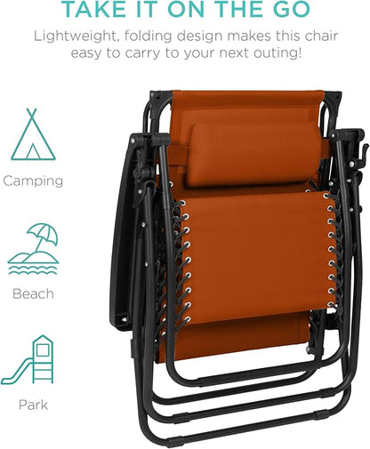 Best Choice Products 30” Wide Folding Zero Gravity Outdoor Recliner Patio Lounge Chair w/Adjustable Canopy Shade, Headrest, Side Accessory Tray - Burnt Orange