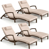 Chaise Lounge Chairs Outdoor Set of 4, Comfy Outside Wicker Patio Pool Lounge Chair w/ 5 Adjustable Back Angle - Photo 1