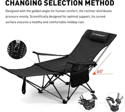 Zero Gravity Chair, Reclining Camping Chair with Padded Pillow, Cup Holder, Storage Pocket & Carry Bag, 4-in-1 Portable Camping Recliner for Outdoor, Beach, Garden, and Backyard - Black