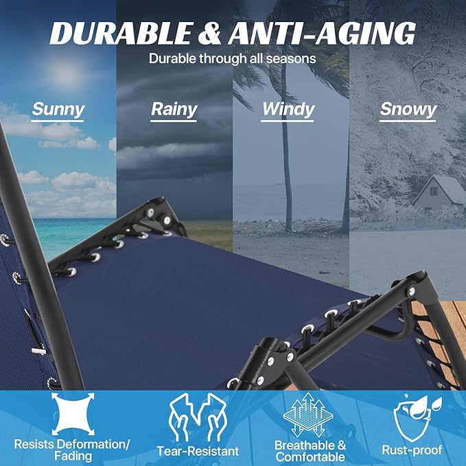 Ostlttyn Zero Gravity Chair Replacement Fabric with Bungee Cord Kit, 17 Inch Wide Repair Cloth with Replacement Cord for Anti Gravity Chairs Outdoor Recliner Patio Lounge Lawn Beach Sling Chair, Blue