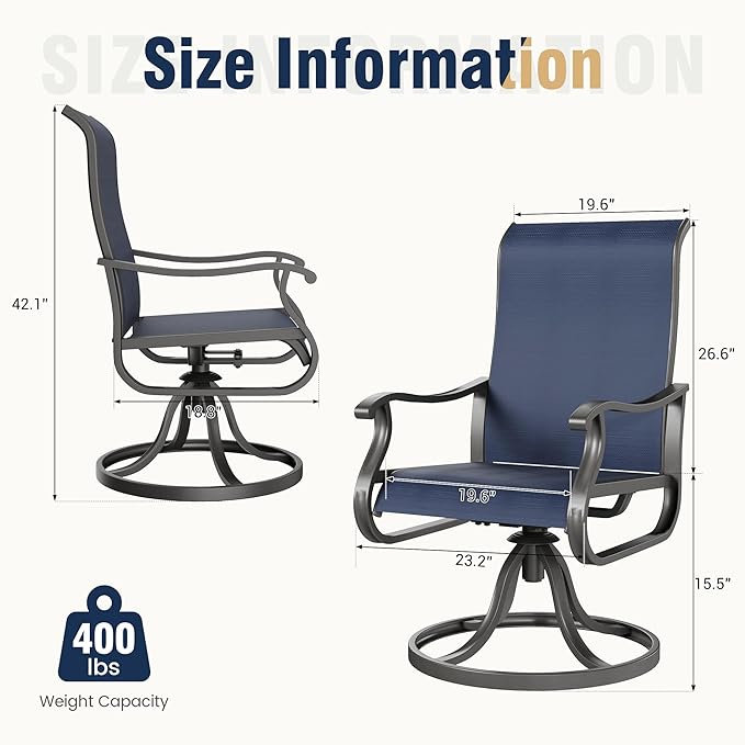 Amopatio Patio Swivel Chairs Set of 2, Outdoor Swivel Rocker Dining Chairs with All Weather Textilene High Back & Metal Frame, for Backyard Deck Lawn Garden, Navy Blue