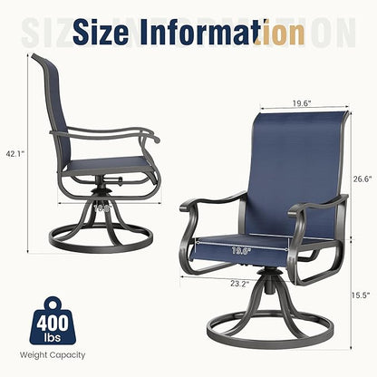 Amopatio Patio Swivel Chairs Set of 2, Outdoor Swivel Rocker Dining Chairs with All Weather Textilene High Back & Metal Frame, for Backyard Deck Lawn Garden, Navy Blue