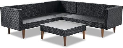 Quarte 4-Piece Outdoor Patio Furniture Set, Wicker L-Shape Corner Sectional Sofa Set with Colorful Pillows and Coffee Table,Conversation Seating Group for Small Places (Black+ Gray/L)