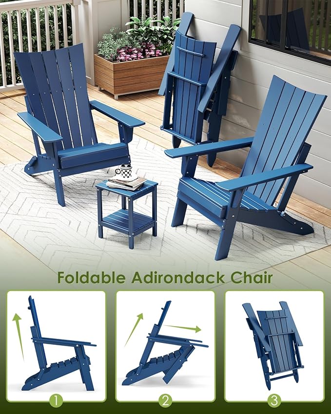 GREENVINES Folding-Adirondack-Chairs-Set-of-2 | HDPE Plastic | Arch Series | Fire Pit Chair | All Weather | for Outdoor Patio Deck Backyard Poolside | Blue