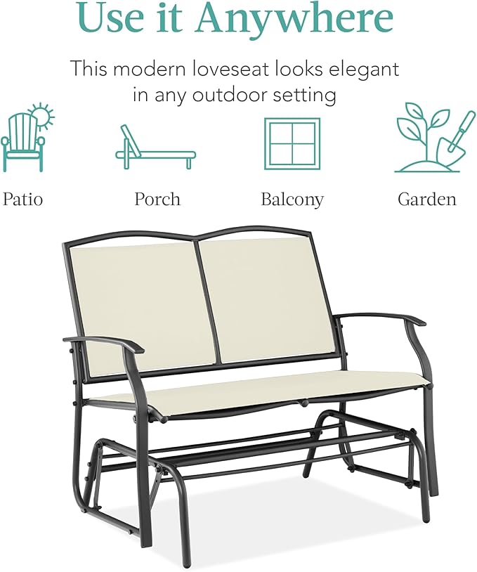 Best Choice Products 2-Person Outdoor Patio Swing Glider Steel Bench Loveseat Rocker for Deck, Porch w/Textilene Fabric - Photo 7
