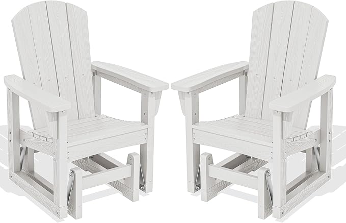 SERWALL Outdoor Glider Chair Set of 2, HDPE Wood-Like Patio Glider Rocker All-Weather Porch Glider for Outside, White - Photo 1