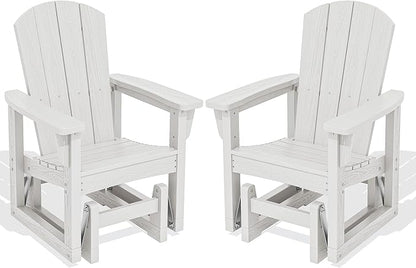 SERWALL Outdoor Glider Chair Set of 2, HDPE Wood-Like Patio Glider Rocker All-Weather Porch Glider for Outside, White