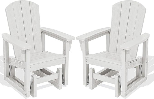 SERWALL Outdoor Glider Chair Set of 2, HDPE Wood-Like Patio Glider Rocker All-Weather Porch Glider for Outside, White