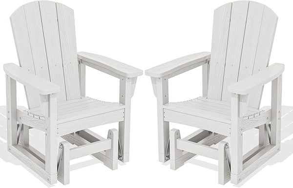 SERWALL Outdoor Glider Chair Set of 2, HDPE Wood-Like Patio Glider Rocker All-Weather Porch Glider for Outside, White - Photo 1