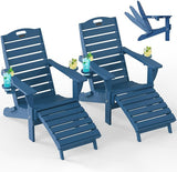 Ciokea Folding Adirondack Chair Set of 2 with Retractable Ottoman Fire Pit Patio Chair with Pull Out Foot Rest Weather - Photo 1