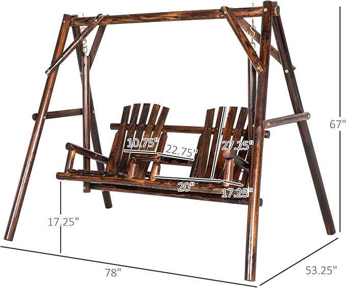 Outsunny Wooden Porch Swing with Stand, 2-Seat Patio Swing Chair with Center Table, for Garden, Poolside, Backyard - Photo 7