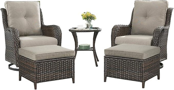 Rilyson Wicker Patio Furniture Set - 5 Piece Rattan Outdoor Sectional Conversation Sets with 2 Swivel Rocking Chairs - Photo 1
