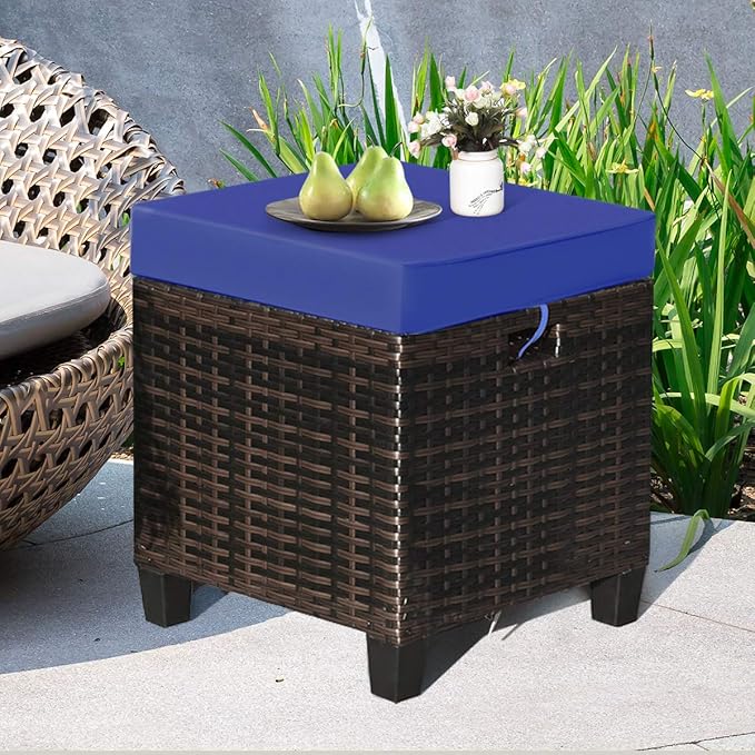 Tangkula 2 Pieces Outdoor Patio Ottoman, All Weather Rattan Wicker Ottoman Seat, Patio Rattan Furniture - Photo 4