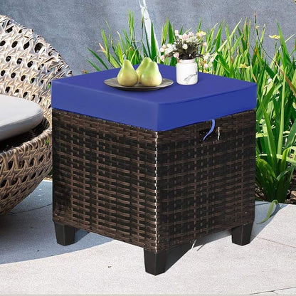 Tangkula 2 Pieces Outdoor Patio Ottoman, All Weather Rattan Wicker Ottoman Seat, Patio Rattan Furniture, Outdoor Footstool Footrest Seat w/Removable Cushions