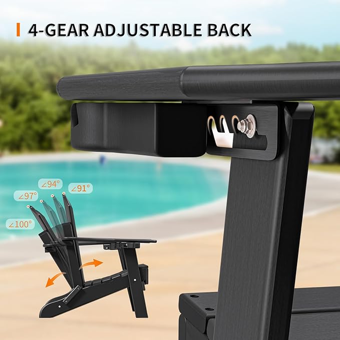 VINGLI Back-Adjustable Plastic Folding Adirondack Chairs with Retractable Footrest & 2-in-1 Cup Holders - Photo 4