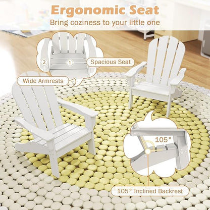 Costzon Kids Adirondack Chair Set of 4, All-Weather HDPE Patio Chair with Armrests, Fire Pit Chair for Kids Ages 3-8, Outdoor Kids Patio Lounge Chair for Garden, Lawn, Backyard (4, White)