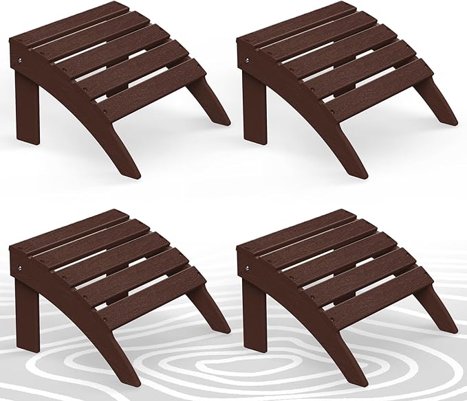 BRIOPAWS Adirondack Ottomans | Folding | Set of 4 | HDPE Plastic | Brownwood Grain Outdoor Foot Rest | All Weather | Patio Footrest for Adirondack Chair | Porch Foot Stool | 19.7W x 18.5L x 13H Inch