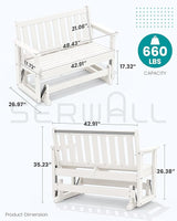 SERWALL 2 Person Patio Glider Rocking Chair, HDPE Material Weather-Resistant Swinging Bench for Outdoor Porch Garden - Photo 2