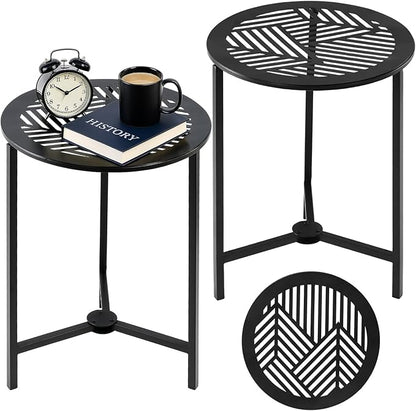 Party Zealot Set of 2 Small Round Metal Side Tables, 13-Inch Black Outdoor End Tables for Patio, Balcony, Porch or Garden – Weather-Resistant Corner Coffee Table for Small Spaces & Indoor Plant Stand
