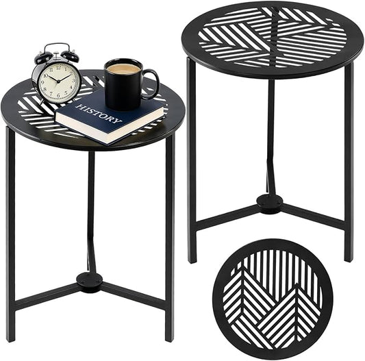 Party Zealot Set of 2 Small Round Metal Side Tables, 13-Inch Black Outdoor End Tables for Patio, Balcony, Porch or Garden – Weather-Resistant Corner Coffee Table for Small Spaces & Indoor Plant Stand
