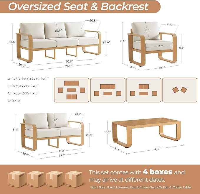 CHITA Outdoor Chairs Set of 2, Outdoor Furniture Set with 6.3in Thick High-Resilient Cushions & 100% Aluminum Frame - Photo 7