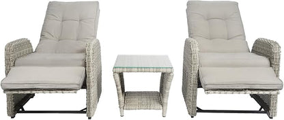 Elle Decor Vallauris Patio Outdoor Furniture Collection, Premium All Weather Wicker, 3 Piece Reclining Set, Gray