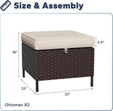 Outdoor Ottomans with Weather-Resistant Cushions, PE Rattan Patio Conversation Set for Backyard, Deck, Porch - Photo 2