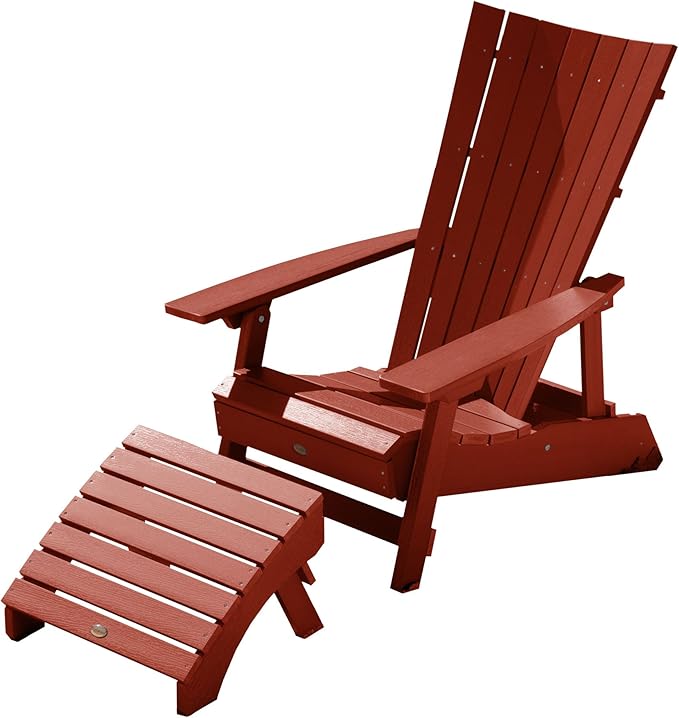 Highwood AD-KITADRI1-RED Manhattan Beach Adirondack Chair with Ottoman, Rustic Red