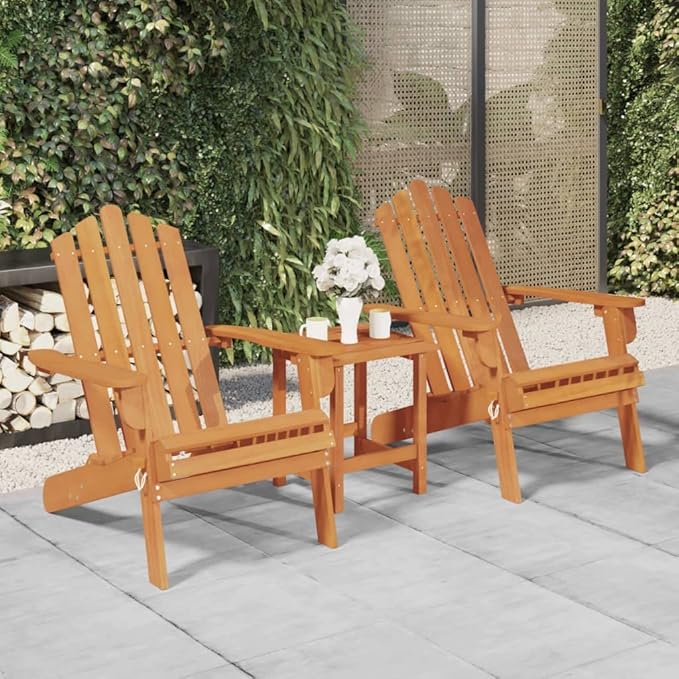 Solid Wood Acacia Adirondack Chairs 2 PCS Set, Foldable Outdoor Lounge Chairs for Patio Garden Beach Poolside, Comfortable Wide Armrests High Backrest Wooden Furniture