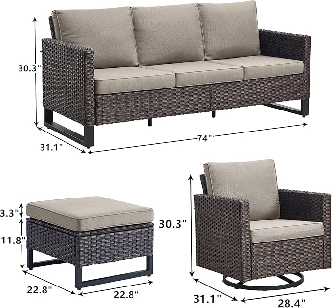 Rilyson Wicker Outdoor Patio Furniture Set - 5 Piece Patio Conversation Set with 2 Swivel Rocker Chairs - Photo 2