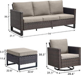 Rilyson Wicker Outdoor Patio Furniture Set - 5 Piece Patio Conversation Set with 2 Swivel Rocker Chairs - Photo 2