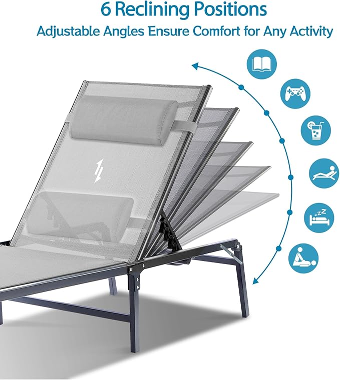 4 Pack Foldable Chaise Lounge Chair with Cup Holder - Photo 4