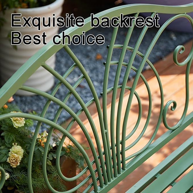 Bench Outdoor Patio Bench Garden Metal Bench with Backrest and Armrests Porch Bench for Yard Porch Balcony Poolside