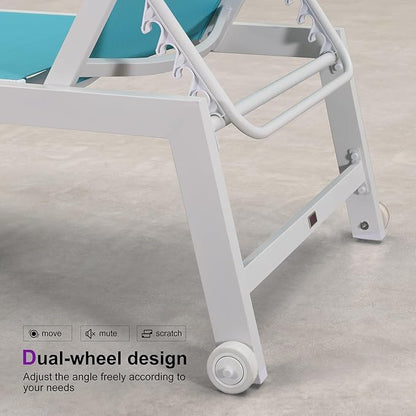 PURPLE LEAF Patio Lounge Chair 2 Pieces White Aluminum Outdoor Chaise Lounge for Pool Backyard Beach with Wheels and Table, Turquoise